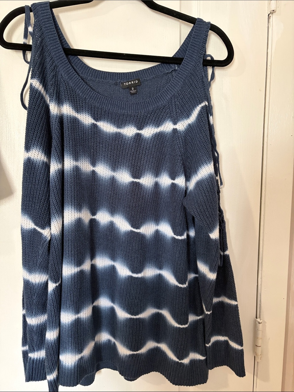 Torrid Navy & White Tie-Dye Cold Shoulder Sweater